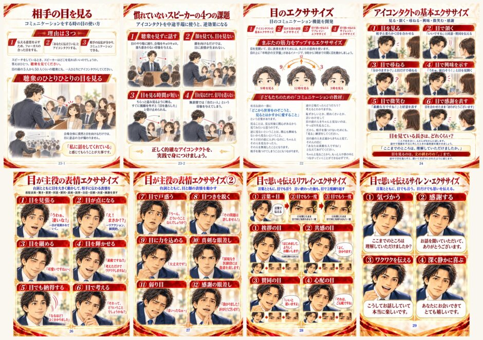 目のメソッドの全体像（相手の目を見る・4つの課題・4つのエクササイズ）